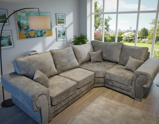 The Argent Manor L-Shaped Sofa In Plush Velvet Fabric