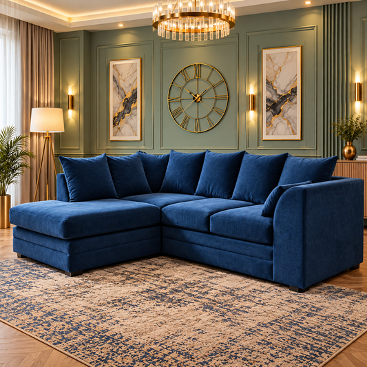 The Windsor Quilt L-Shaped Modern Sofa In Plush Velvet Fabric