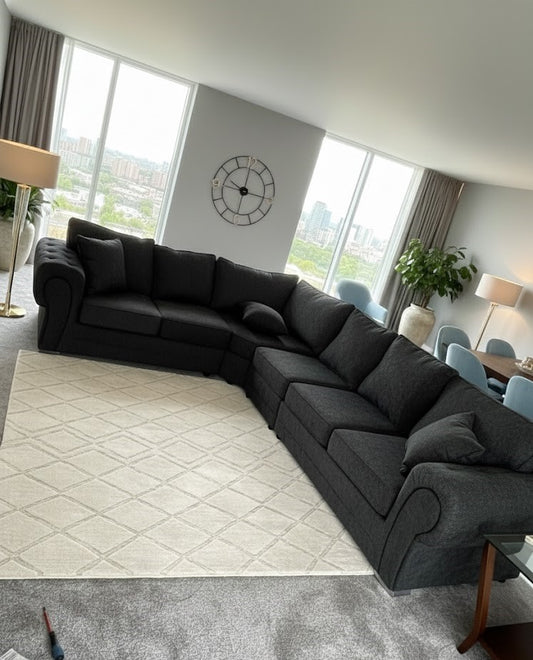 The Sapphire Cloud L-Shaped Sofa In Plush Velvet Fabric