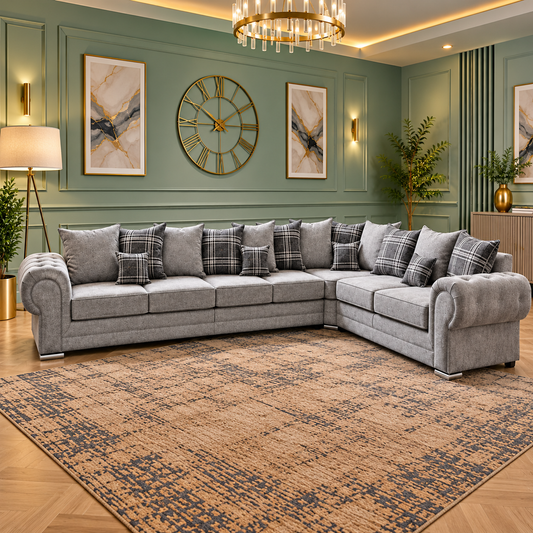 The Regent L-Shaped Modern Sofa In Plush Velvet Fabric