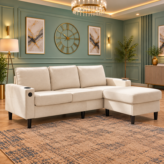 The Opulence Modern Lounge L-Shaped Sofa In Plush Velvet Fabric