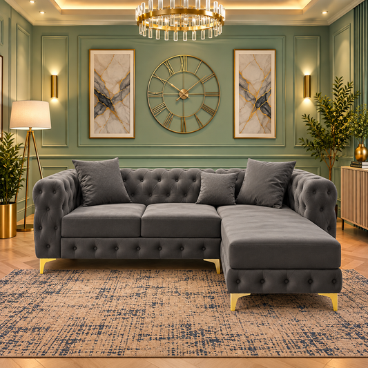 Soho Lounge L-Shaped Sofa In Plush Velvet Fabric