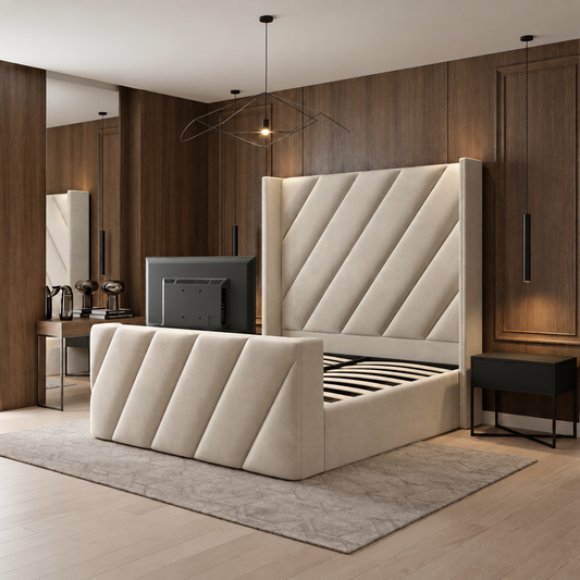 Vectra Winged Diagonal Panel TV Bed Frame