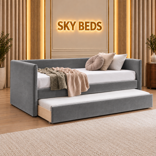 Prague Upholstered Guest Room Single Trundle Sofabed