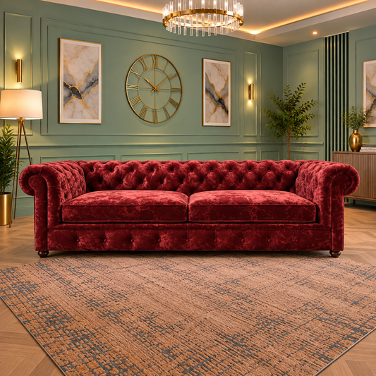 Panne 3 Seater Lounge Luxury Sofa In Maroon Plush Velvet Fabric