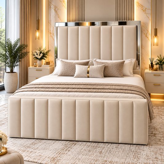 Galveron Luxury Upholstered Mirror Bed Frame