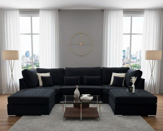 The Cadence U-Shaped Lounge Sofa In Plush Velvet Fabric