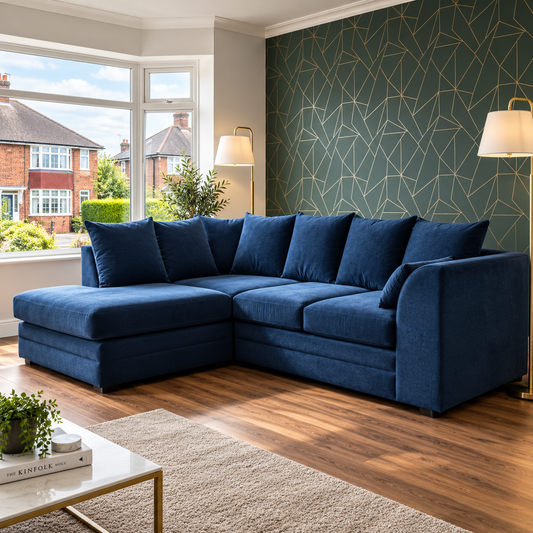 The Windsor Quilt L-Shaped Modern Sofa In Plush Velvet Fabric