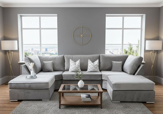 The Windsor Lounge Modern U-Shaped Sofa In Plush Velvet Fabric