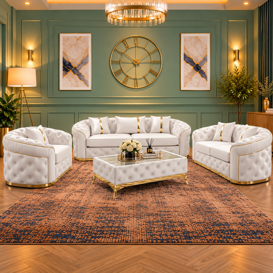 The Flint Grain Sofa Set Chesterfield In Plush Velvet Fabric