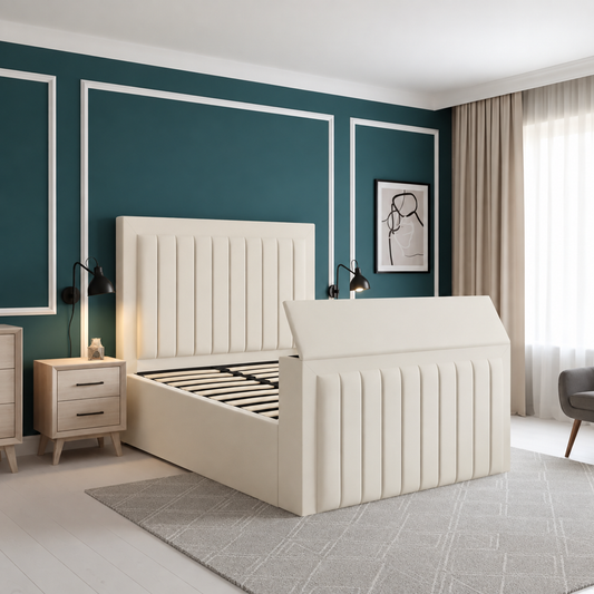 Rumi Panel TV Bed Frame in Plush Velvet Fabric
