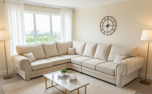 The London L-Shaped Lounge Sofa In Plush Velvet Fabric