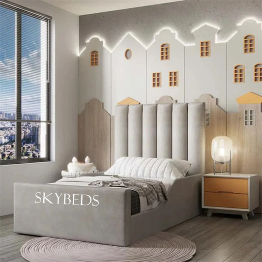 Six Vertical Panel Toddler Gray Bed Frame