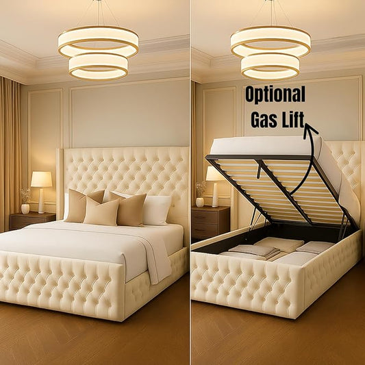 Berlin Cream Chesterfield Wingback Bed