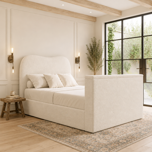 Dolly Premium Boucle TV Bed Frame with Curved Headboard