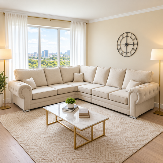 The London L-Shaped Lounge Sofa In Plush Velvet Fabric