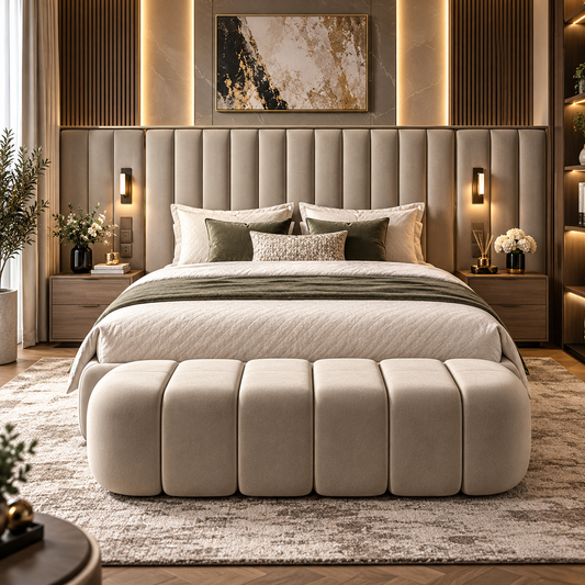 Calgary panelled Hotel Style Bed with Wide Headboard