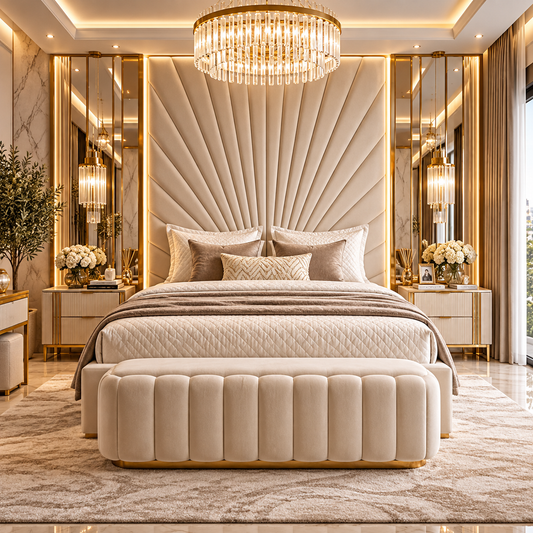 Patric Luxury Upholstered Bed Frame with High Headboard