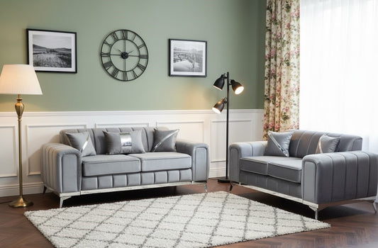 Ancient Stone Comfort 3+2 Seater Sofas In Plush Velvet Fabric