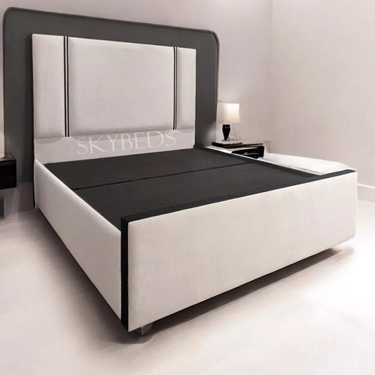 Gideon Upholstered Bed Frame With Black Border on Footboard