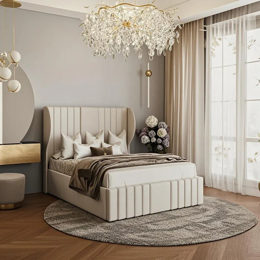 Lexington Upholstered Bed Frame With Curved Winged Headboard