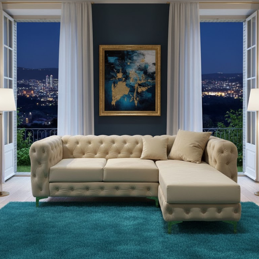 Bugsby Luxury L-Shaped Lounge Sofa In Plush Velvet Fabric