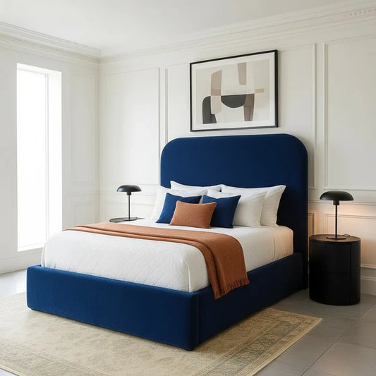 Hawai Upholstered Bed Frame In Boucle Fabric With Curved Headboard