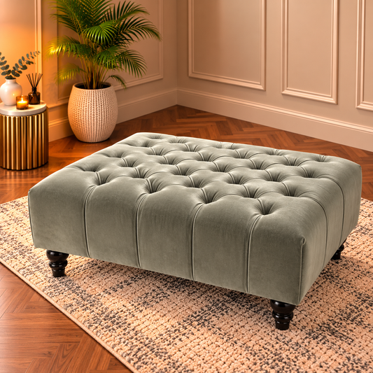 Luxury Handmade High Chesterfield Deep Buttoned Square Footstool Coffee Table