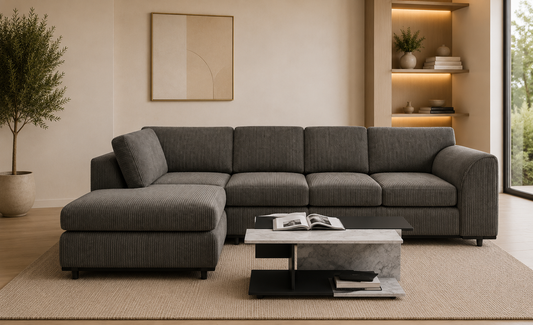 Jumbo Cord L Shape Corner Sofa Set With Footstool