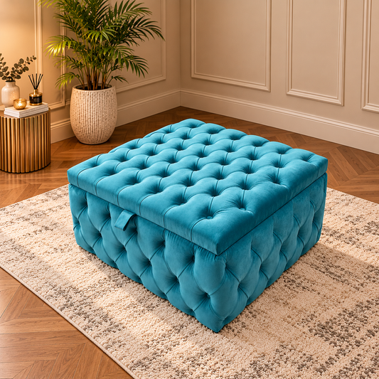 Handmade Chesterfield Extra Strong Upholstered Coffee Table & Footstool