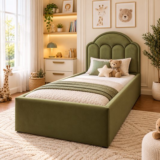 Oliver Curved Olive Green Panel Kids Bed Frame