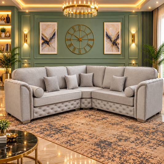 The Glam Arc Corner Sofa In Plush Velvet Fabric
