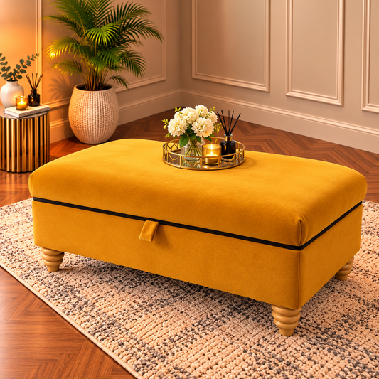Luxury Handmade Plush Velvet Storage Ottoman Footstool Coffee Table with Thick Cushioned Lid