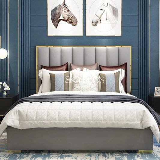 Helen Panel Upholstered Bed With Golden Border