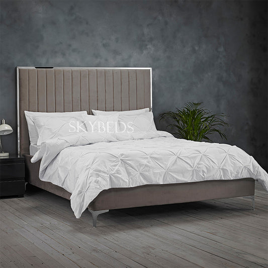 Alpha Linestyle Upholstered Bed With Silver Border