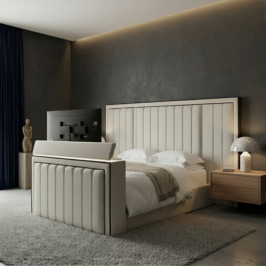 Monaco Panelled TV Bed Frame With Wide Headboard