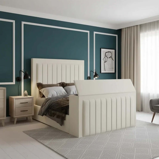 Rumi Panel TV Bed Frame in Plush Velvet Fabric