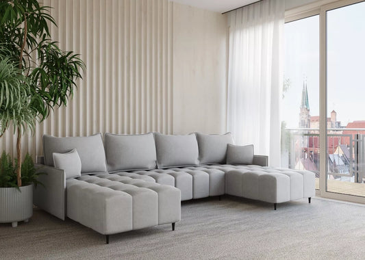 The Luxury Solstice Modern U-Shaped Lounge Sofa In Plush Velvet Fabric