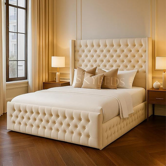 Berlin Cream Chesterfield Wingback Bed