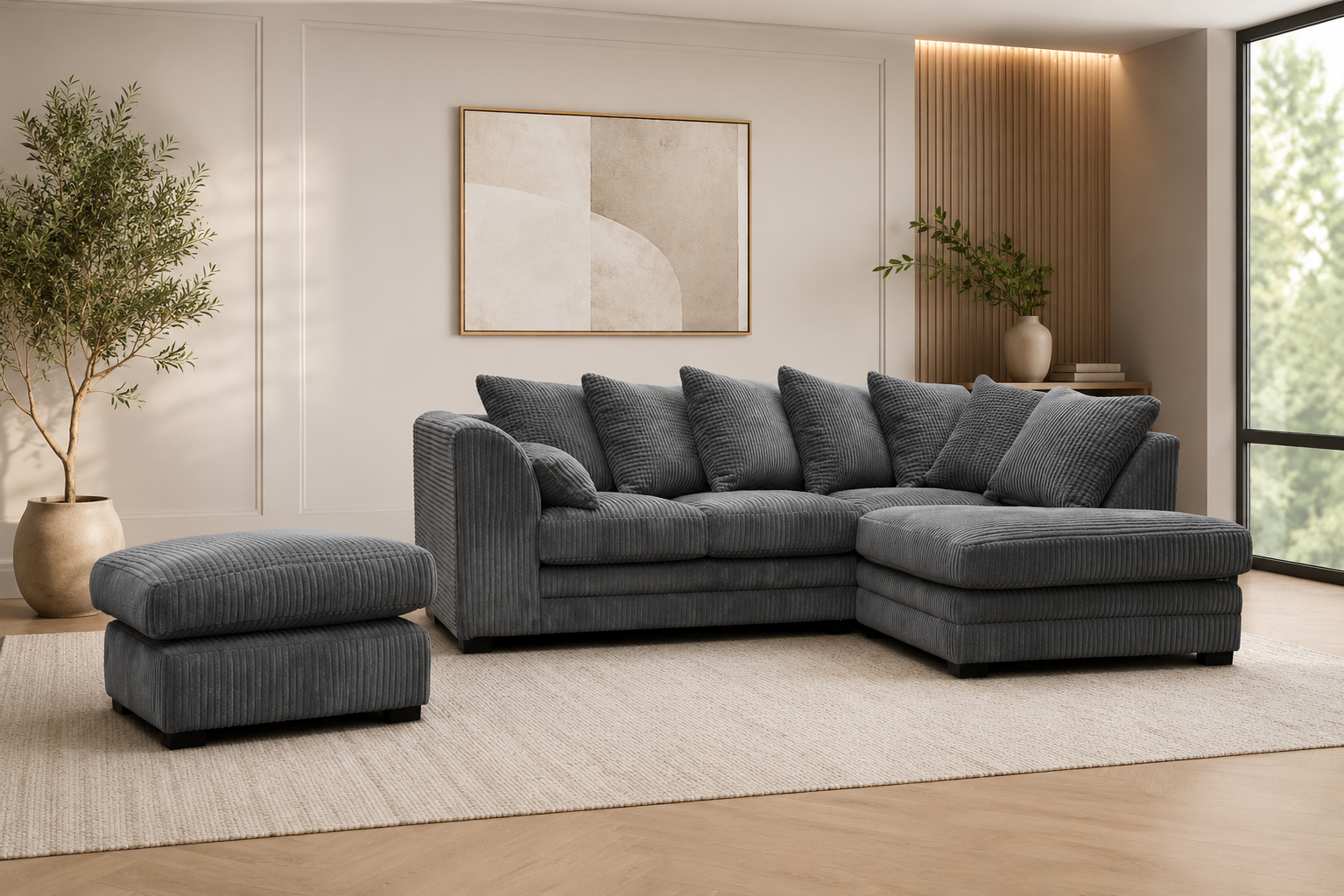 Lousiana Jumbo Cord 4 Seater Left and Right Hand Corner Sofa Suite Set Plus Footstool