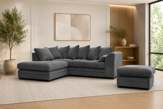 Lousiana Jumbo Cord 4 Seater Left and Right Hand Corner Sofa Suite Set Plus Footstool