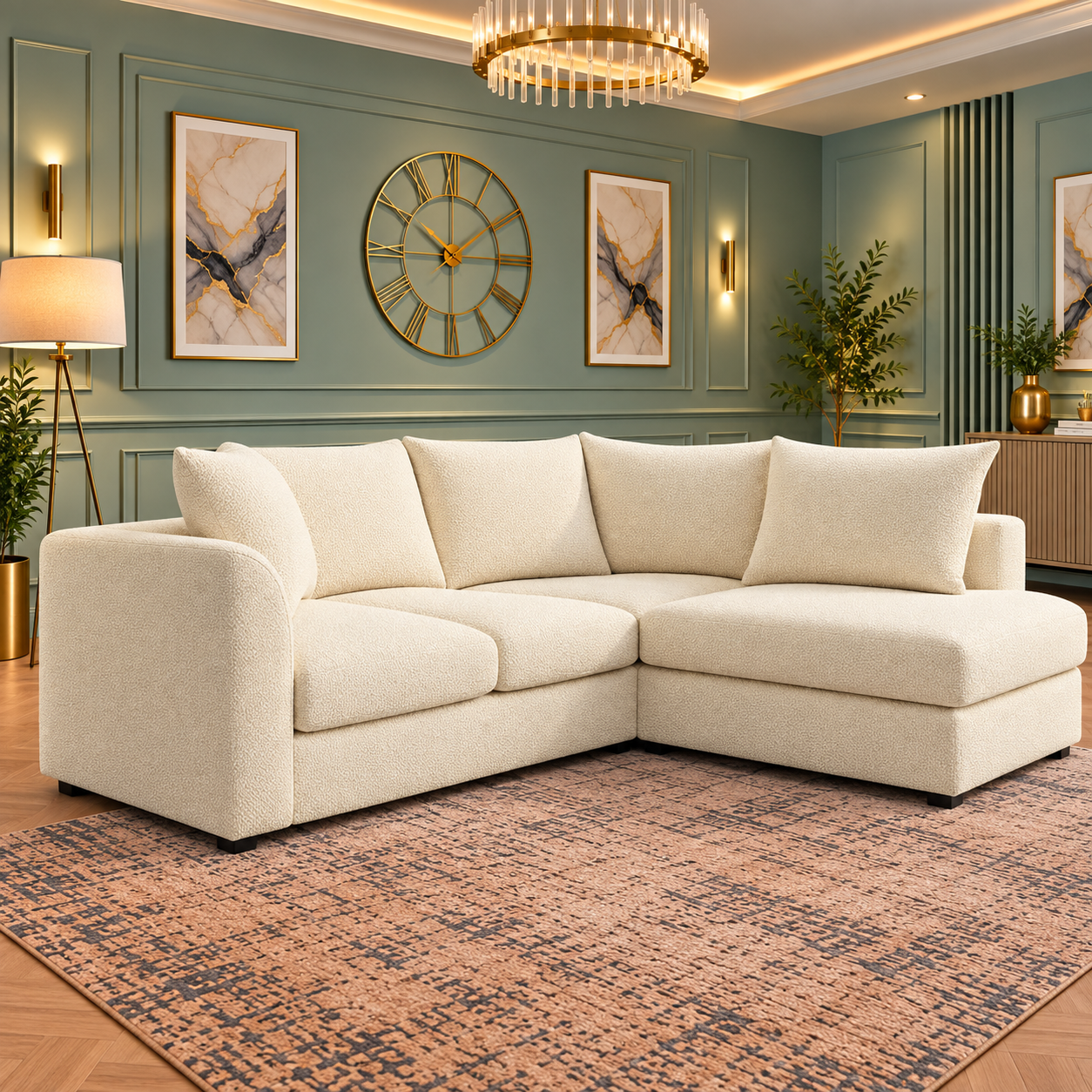 Quillcrest Haven Right-Hand Chaise L-Shaped Sofa In Plush Velvet Fabric