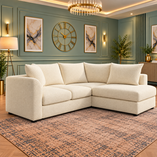 Quillcrest Haven Right-Hand Chaise L-Shaped Sofa In Plush Velvet Fabric