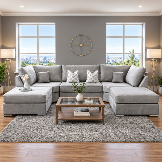 The Windsor Lounge Modern U-Shaped Sofa In Plush Velvet Fabric