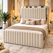 Elvaria Vertical Panel Mirrored Upholstered Bed Frame