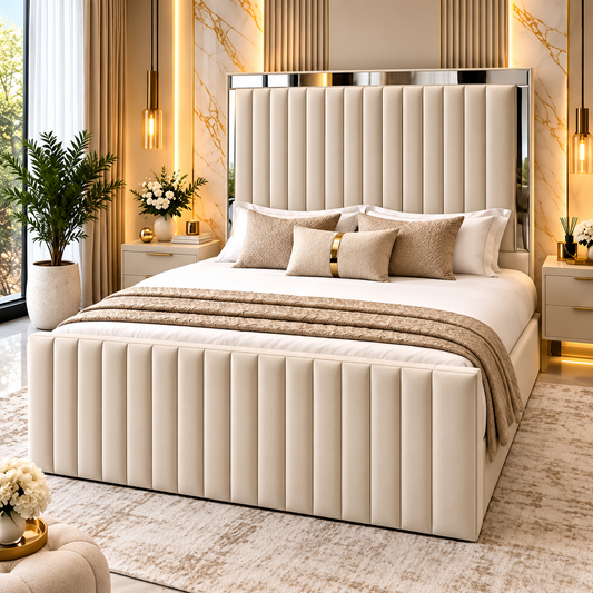 Elvaria Vertical Panel Mirrored Upholstered Bed Frame