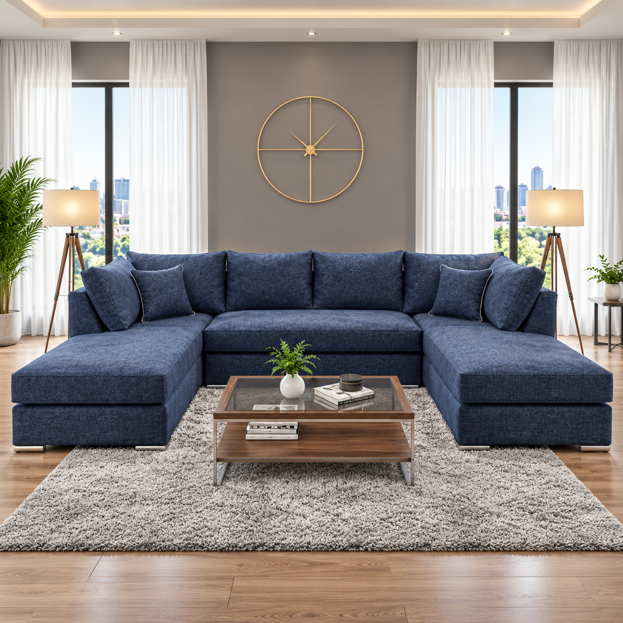 The Nexus Modular U-Shaped Sofa in Plush Velvet Fabric