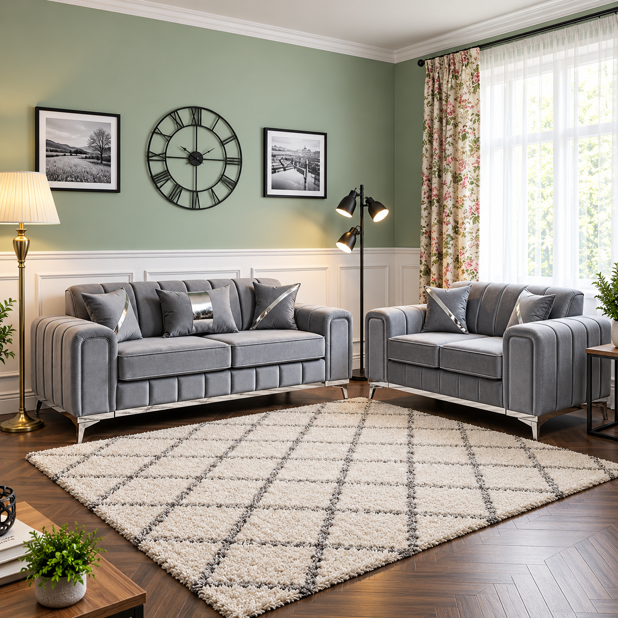 Ancient Stone Comfort 3+2 Seater Sofas In Plush Velvet Fabric