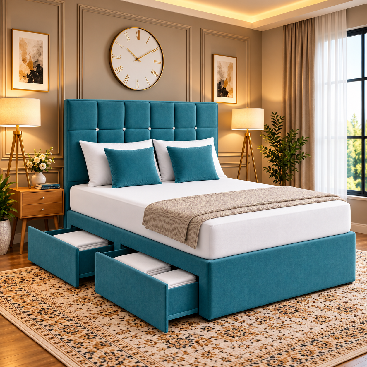 Pembroke Luxury Crystal Button Panel Divan Bed Frame with Storage
