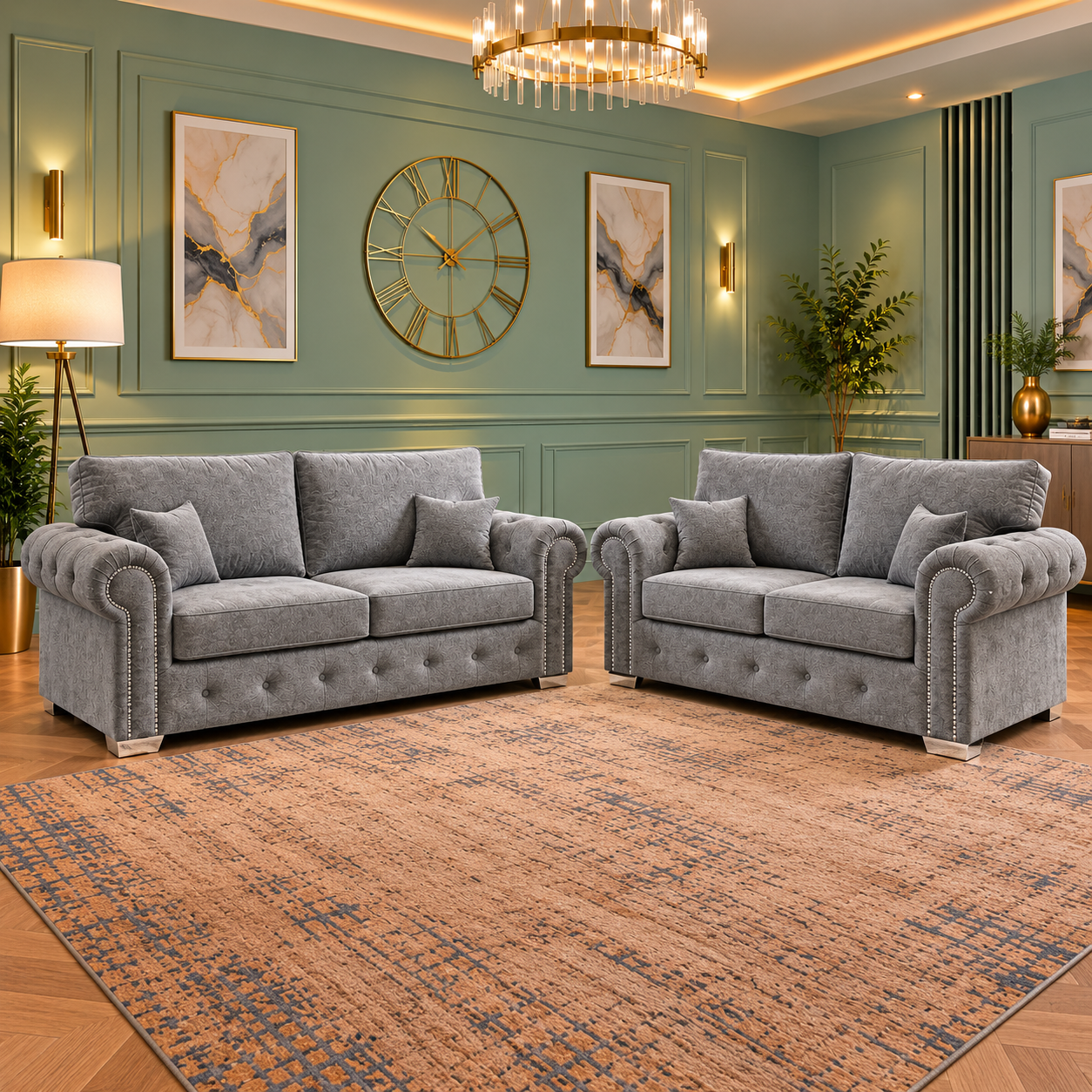 The Arlo And Jacob 3 + 2 Seater Sofa In Plush Velvet Fabric